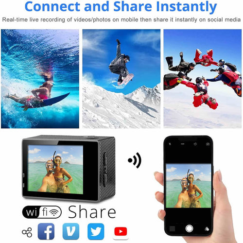 4K Waterproof Camera + RF Remote with Accessories
