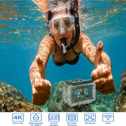 4K Waterproof Camera + RF Remote with Accessories